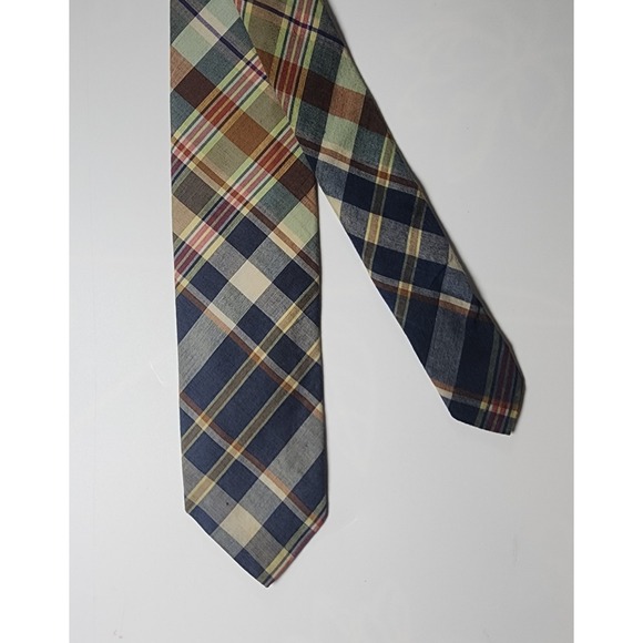 Polo Ralph Lauren Men's Tie Blue Brown Made in Italy Cotton Necktie Handmade Vtg - Picture 2 of 9